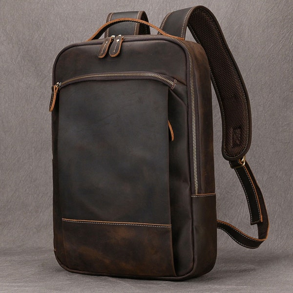 Personalized Leather Backpack men, Rucksack Large Classic Travel Backpack Big laptop bag, Full Grain Leather Bag, Office Bag School Bag Gift