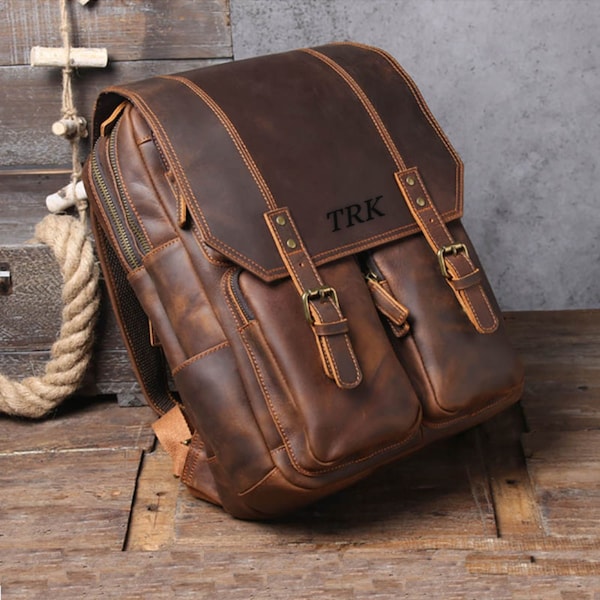 Full Grain Leather Backpack for men 15 inch laptop bag School Bag Leather Rucksack Daypack Men Travel Backpack laptop bag Gifts for him her