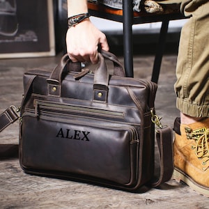 Maletín de cuero personalizado, bolso de hombro, bolso, bolso portátil, bolso de negocios, bolso mensajero, bolso de oficina para hombres y mujeres, regalo para él ella