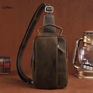 Sac bandoulière en cuir pour homme, sac poitrine, sac messager, sac de voyage pour homme, sac banane, sac à bandoulière, cadeau d'anniversaire personnalisé pour lui