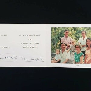 Rare Greek Royalty Card Royal Document Signed King Constantine II Queen Greece