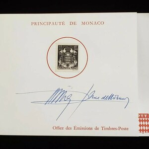 Raro Royalty 1960 Príncipe Rainier III de Mônaco Assinado Selo Autógrafo Cartão Real