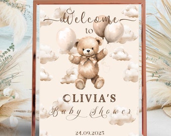 Benutzerdefinierte Babyparty Willkommensschild VORLAGE, Babyparty Willkommensplakat, Pooh Babyparty, Willkommenstafel, Gender Neutral, Canva Vorlage