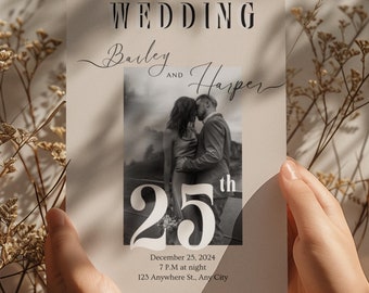 Editable Wedding Invitation Template with Photo, Mobile Invitation, Canva Template, Invitation Digital, Printable Wedding, Template Download