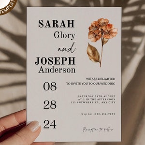 Editable Minimalist Dried Flower Wedding Invitation Suite Template, Wildflower Wedding Invite, Canva Template Digital Invitation, Einvite