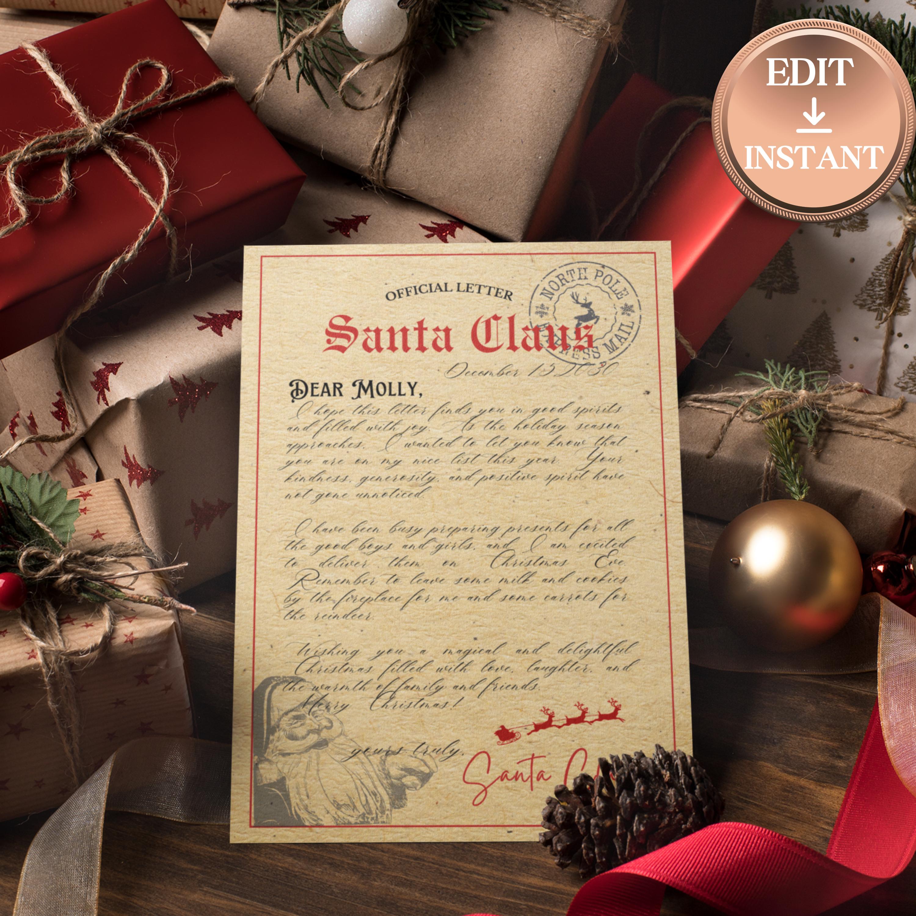 Editable Letter From Santa TEMPLATE, Christmas Eve Letter, North Pole ...