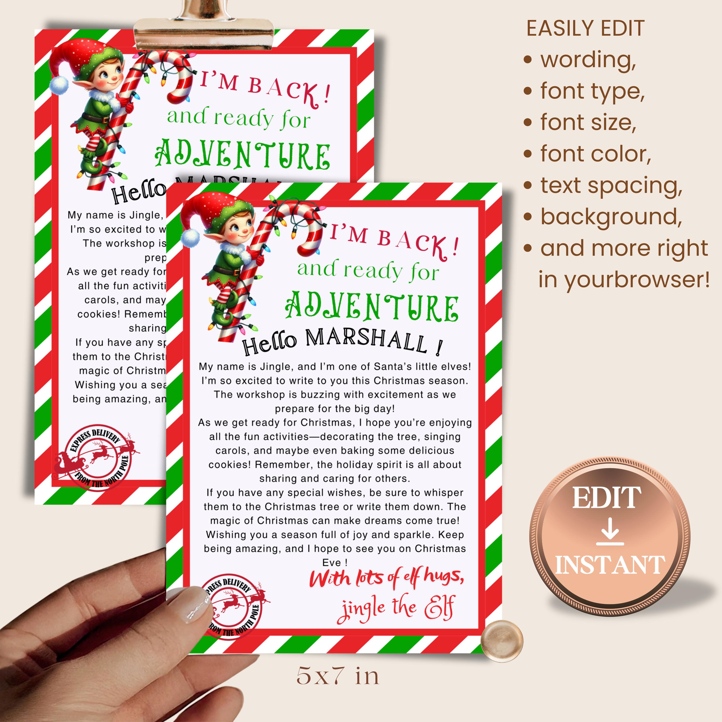 Personalized Elves Letter TEMPLATE, Letter From Your Elf, Welcome Back ...