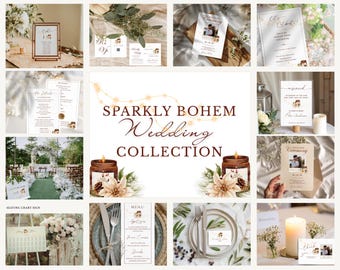 Sparkly Bohemian Riesige Hochzeitskollektion | Bearbeitbares Hochzeits-Bundle | Canva Hochzeitsvorlagen | Einladungs-Set | Sofort Download