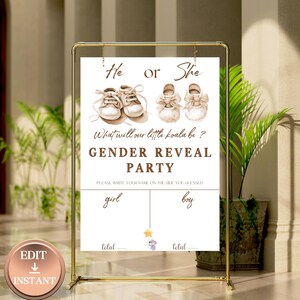 Editable Teddy Gender Reveal Baby Shower Voting Sign TEMPLATE , What Will Baby Be Cast Your Vote Poster He or She Guess The Gender Template