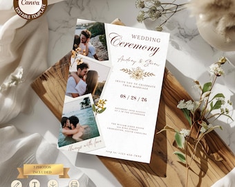 -Fotostreifen Hochzeitseinladung Vorlage | Bearbeitbar Canva Invite | Romantische 5x7 Hochzeitskarte | Moderne Hochzeitseinladung