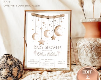 Bearbeitbare Boho Theme Baby Shower Einladung VORLAGE, Boho Gender Reveal, Sprinkle Einladung, Vintage Brown