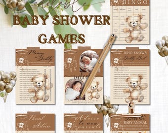 Boho niedlichen Teddy Bär Baby Shower Spiele, Mama sagte, Papa sagte Spiel VORLAGE, Bingo, 13 Babyparty Spiele, Raten Sie wer Mama oder Papa, SOFORTIGER DOWNLOAD