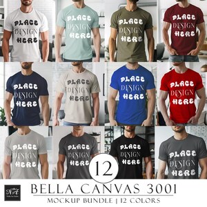 Bella Canvas 3001 T-Shirt Mockup Bundle | Smart PSD Mockup | Male BC3001 TShirt Mock-up Bundle | Mens Basic Simple Bella Canvas 3001 Mock