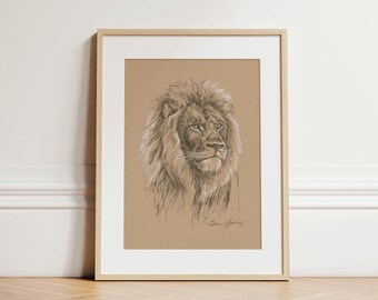 Lion of Judah Series - Drawing #2 | Charcoal Sketch on Toned Paper by Alyssa Gammelgaard | Heart of Eden Art | Aslan Christian Wall Art