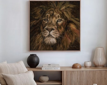 Lion of Judah Wall Art | King of Compassion Oil Painting by Alyssa Gammelgaard | Heart of Eden Art | Christian Home Decor