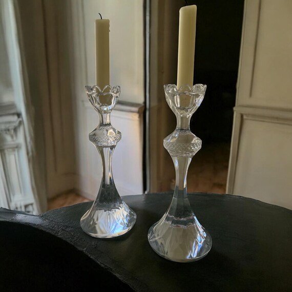 Vintage Mikasa Lead Crystal Candlesticks – Pair of 10″ Czech Candle Stick Holders | Elegant Vintage Crystal Candle Decor, Wedding Centerpiec