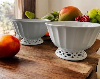 Set of 2 Bombay & Co Pierced Base Serving Bowls – 6.5″ × 4″ Fine Bone China