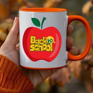 Back to School Apple Coffee Mug, Fun Classroom Gift, Teacher Appreciation, Apple Coffee Mug, Red Apple & Yellow Words: Back to School Mug