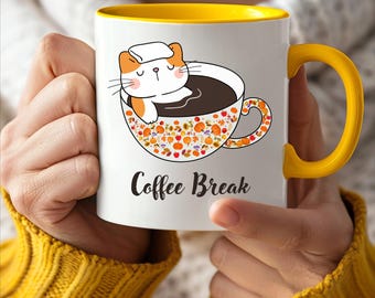 Coffee Break Cat Mug: Playful Fall Kitchen Decor