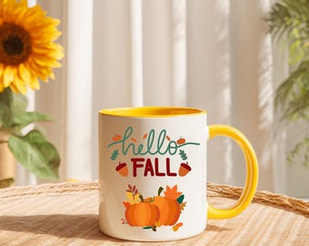 Taza de café "Hola Otoño": Decoración de calabaza otoñal, regalo de Acción de Gracias