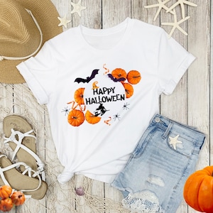 Happy Halloween T-Shirt: Witch & Pumpkins Design