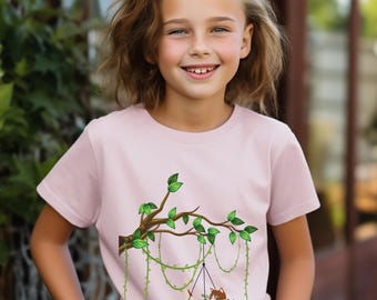 Cat in Flowerpot Kids Tee: Nature-Inspired Heavy Cotton T-Shirt