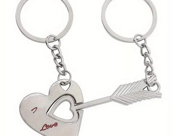 Cupid's Arrow Heart Keychain Set - Romantic Love Keyring for Couples I Love you