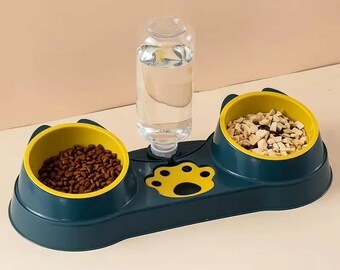 Automatic Cat Feeder & Water Dispenser Combo with Meal Bowls + Fountain