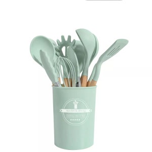 12 Pack Set Kitchen Utensils Silicone Nonstick Cooking Spoon Baking Tools Wooden image 6