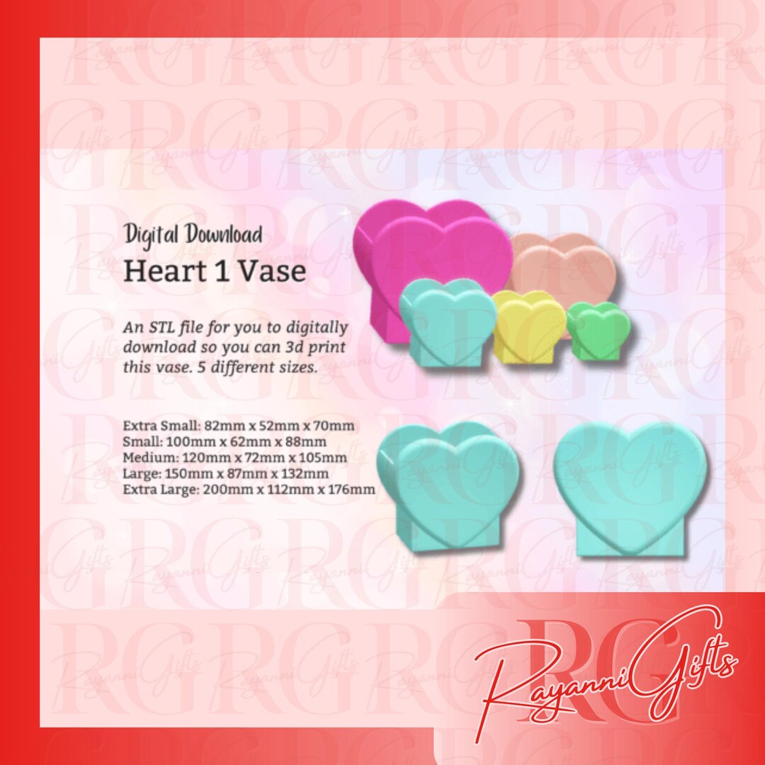 Heart Vase 1 STL File Digitaldownload 3D Printer 3D Printer Files ...