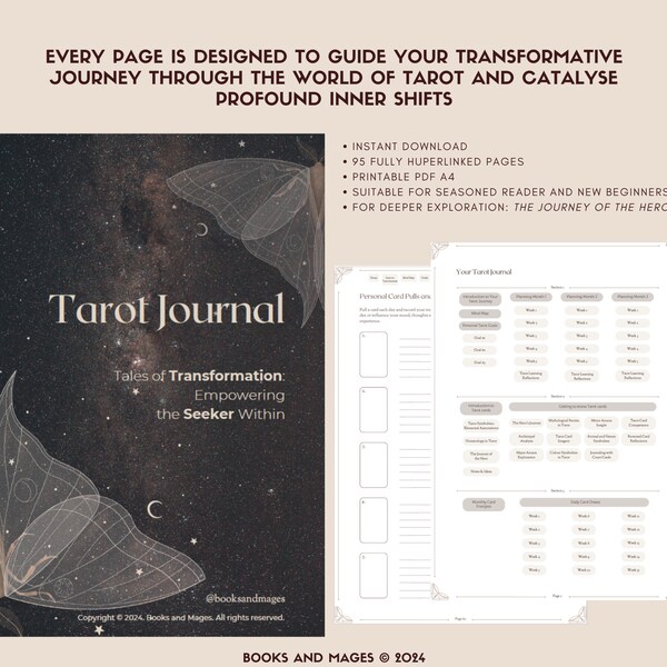 Tarot Study Journal: Digital & Printable A4 Workbook. Suits Symbology. Daily Readings, Reflection Prompts. Habit Tracker. GoodNotes Planner