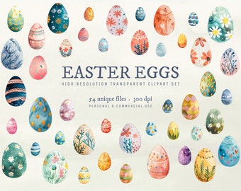Watercolor Easter Egg Clipart Set, Digital Downloads, PNG Graphics, Transparent Backgrounds, Watercolor, Nursery Wall Art, Scrapbooking