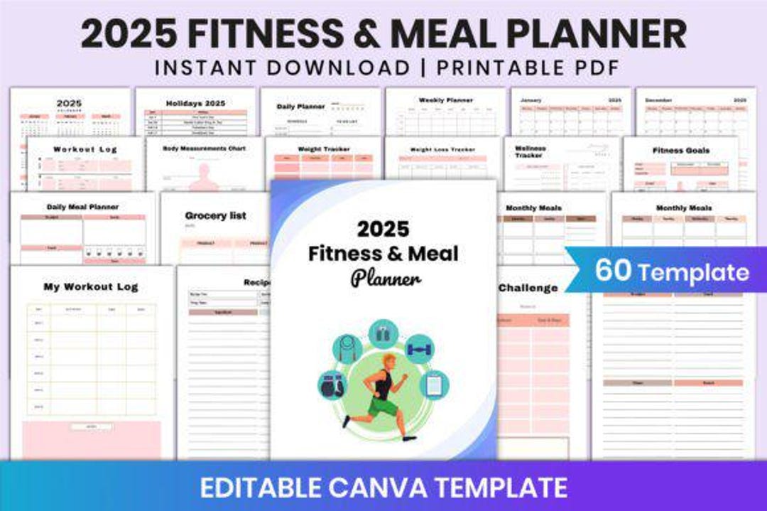2025 Fitness & Meal Planner for Canva. Template, Workout Planner Template, Printable Diet Meal Planner. - Etsy 2025-fitness-meal-planner-for-canva-template-workout-planner-template-printable-diet-meal-planner-etsy