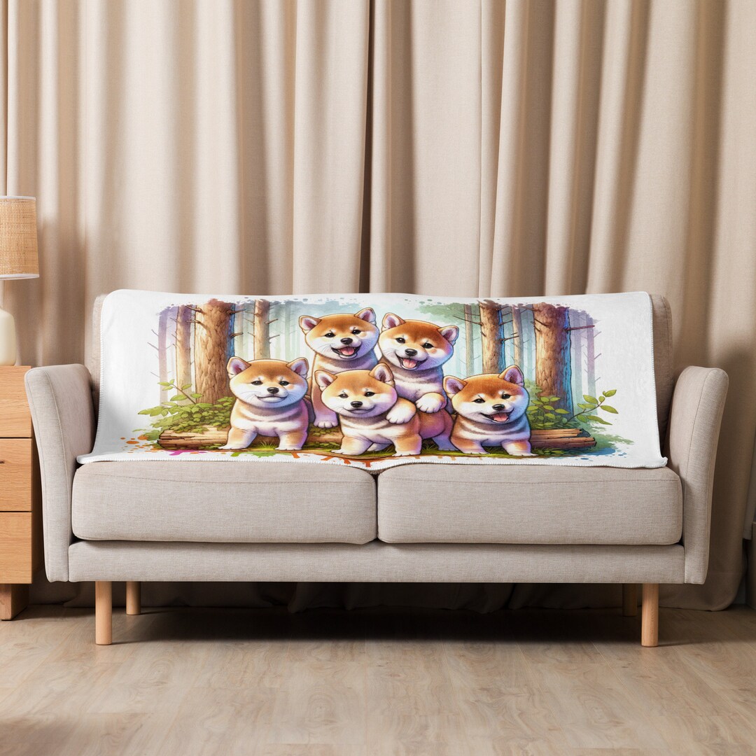 Plaid Sherpa Shiba Inu 100x150 Cm - Double Face Polaire, Licence Officielle, Blanc - Doudou Chaud Et Kawaii - 2