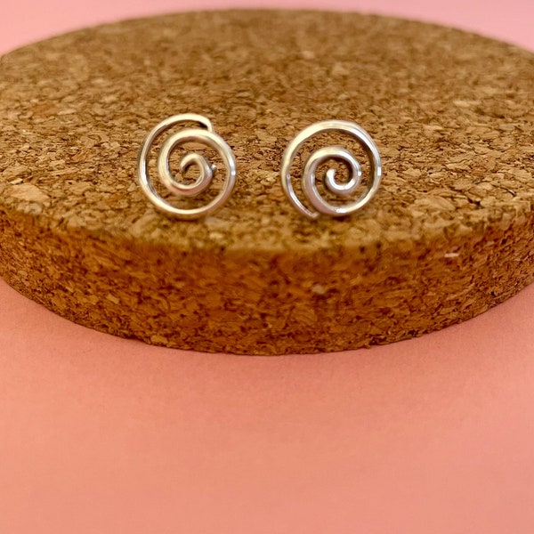 Sterling Silver Spiral Earrings - Modern Circular Stud Earrings - Gift for Her