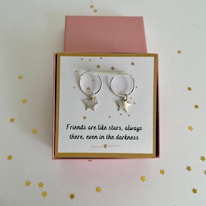 Star Charm zilveren oorringen - Kant-en-klare sieraden - Sterlingzilveren sieraden Cadeau voor haar - Elegante zilveren sieraden met cadeaubon.