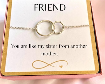 Double circle bracelet, 925 silver interlocking hoop bracelet, best friend gift, gift with message, gift for women, gift idea