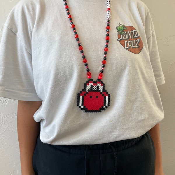 Red Yoshi Head Perler Necklace