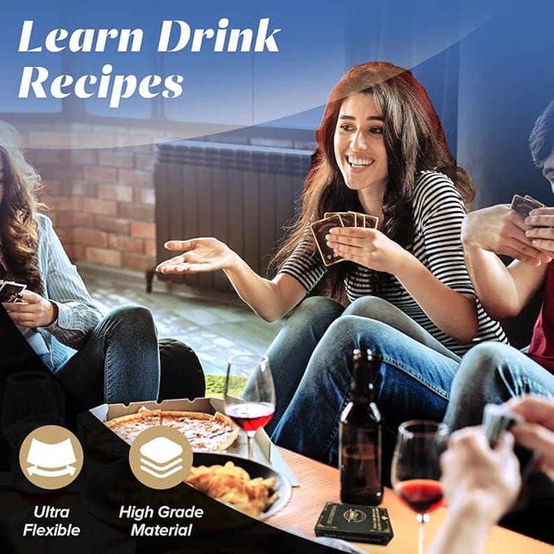 Cocktail Recipe Drink Cards with Bartender Gift Set with large Charts & fun playing games image 10