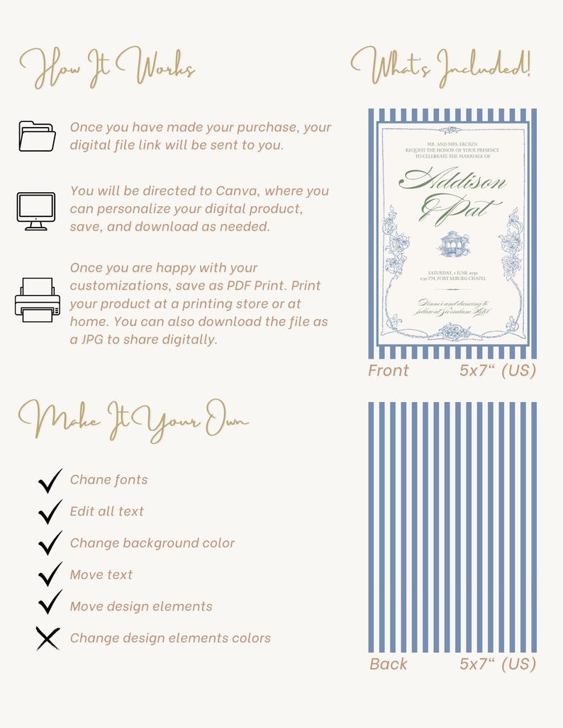 Vintage Wedding Invitation Template | Editable Digital Invite (instant ...