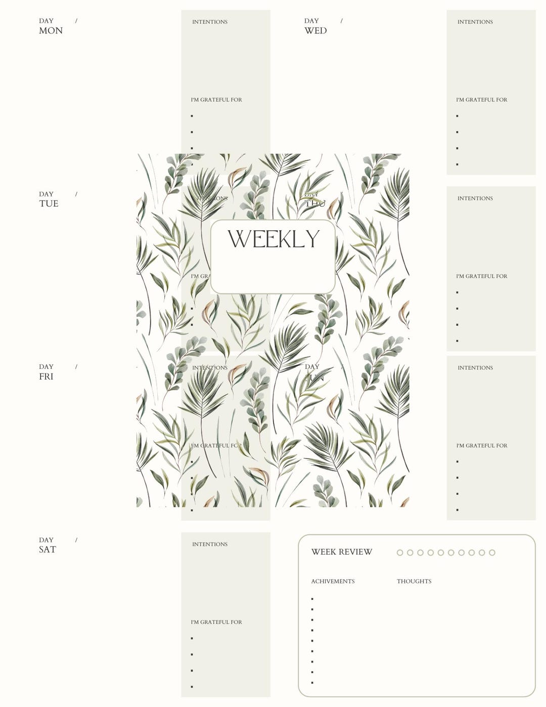 Botanical Weekly Planner Printable | Minimalist Feminine Agenda ...