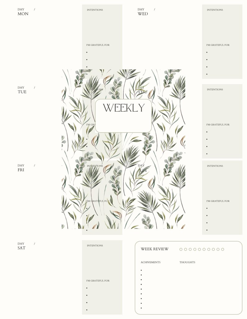 Botanical Weekly Planner Printable | Minimalist Feminine Agenda ...