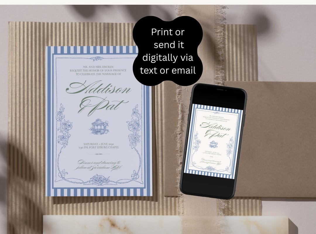 Vintage Wedding Invitation Template | Editable Digital Invite (instant ...