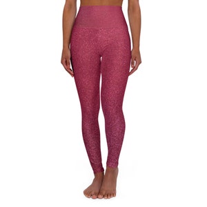 High Waisted Yoga Leggings (AOP), Pink Sparkle Leggings, Womens Leggings, Beautiful Leggings, Lounging Leggings, Leggings with Pink Sparkles
