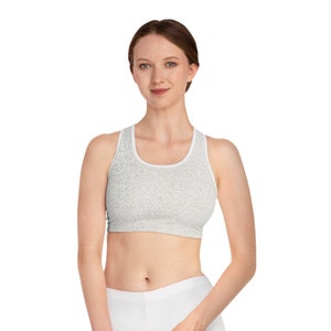Sports Bra (AOP), White Sports Bra, White Sparkle Sports Bra, Sparkle Sports Bra, Sparkles on Sports Bra, Unique Sports Bra, Cute Sports Bra