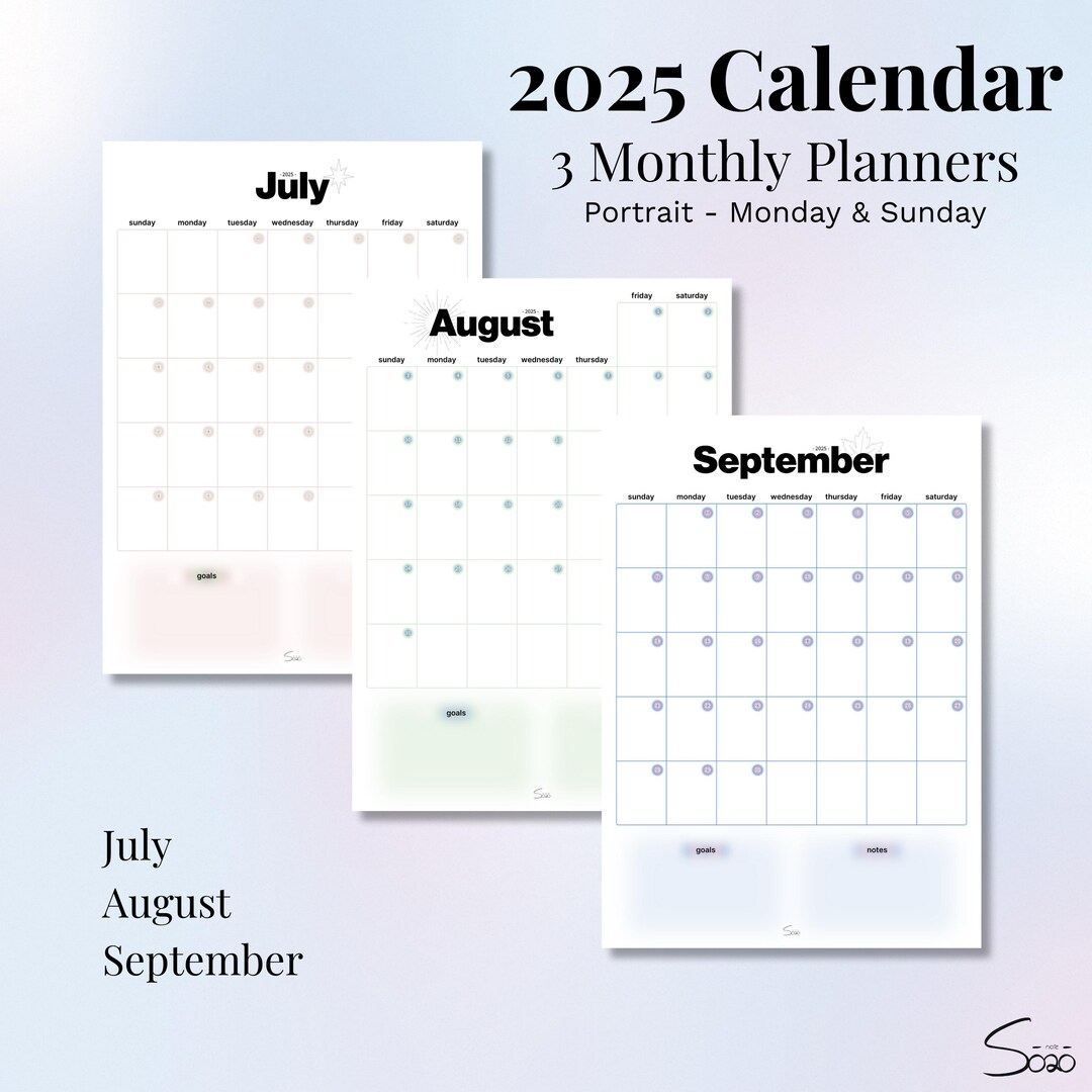 2025 Monthly Calendar | Minimalist Printable Planner | Portrait | Aura ...