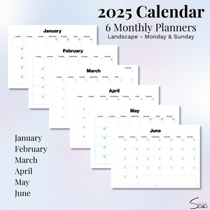 Calendario mensual 2025 / Planificador minimalista imprimible / Plantilla organizadora con temática aura / Paisaje / 6 meses / Lunes, domingos / A4, carta, PDF