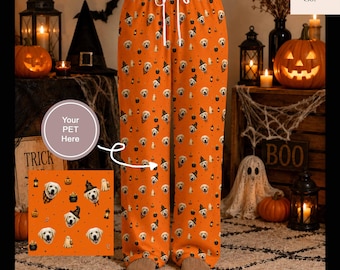 Custom Pet Halloween Pajama Pants Unisex Pajama Pants Personalized Pajamas with Dog Face Custom Cat Face Pajamas Halloween 1