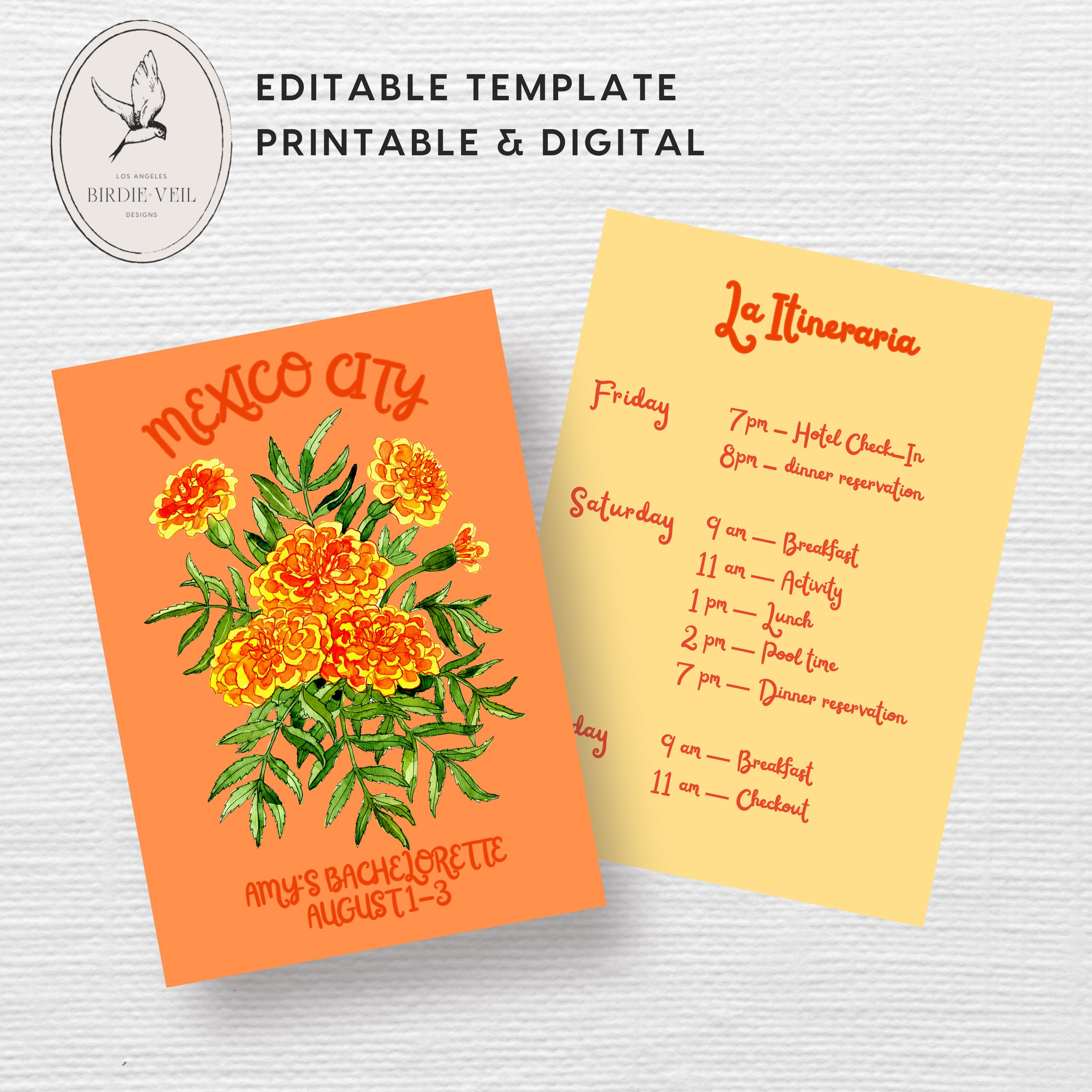 Mexico City Marigold Editable Itinerary