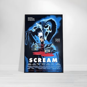 Póster de película de culto Scream (1996), impresión de película de terror vintage, decoración de película de terror clásica, regalo de terror, arte de pared de estilo vintage, decoración del hogar